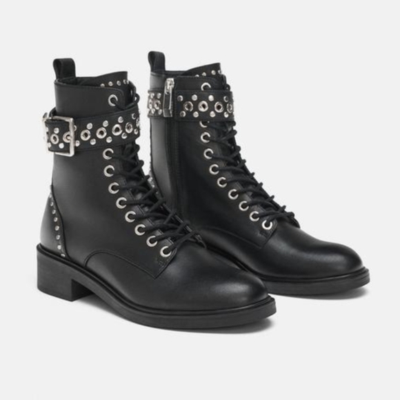 Zara LEATHER Studded Boots - Picture 1 of 14